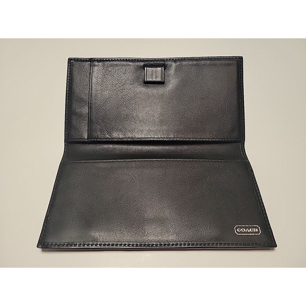 COACH Black Leather Checkbook Holder Wallet Card Case Long Bifold Set